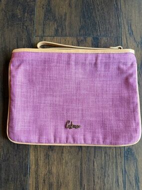 Castaner Euro Spring Summer Y2K Rose Pink Canvas Wristlet Clutch with Tan Trim